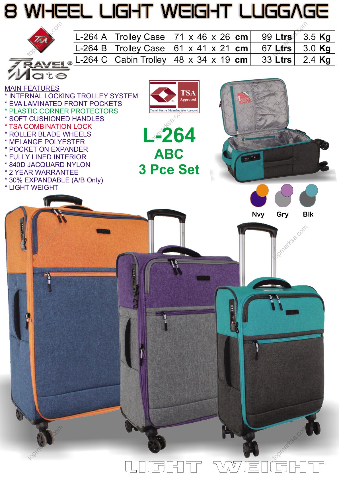 31587 L-264 71CM 8 WHEEL LIGHT LUGGAGE